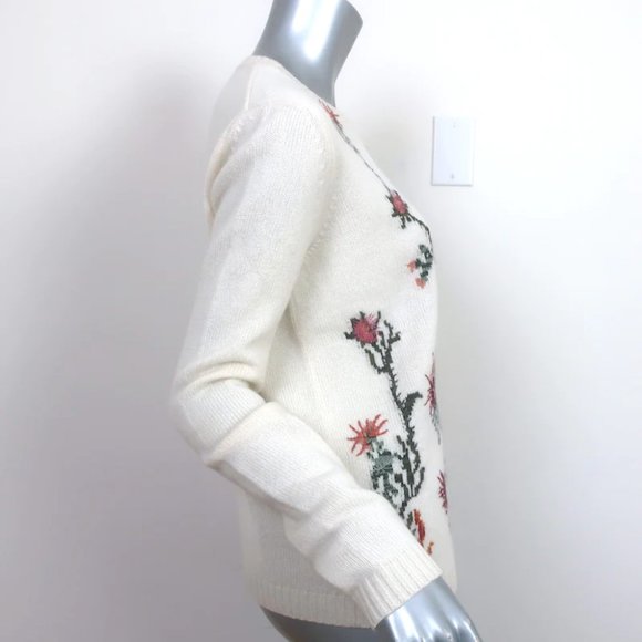 Christian Dior Floral-Embroidered Cashmere Sweater Cream Size 42 - Picture 3 of 8